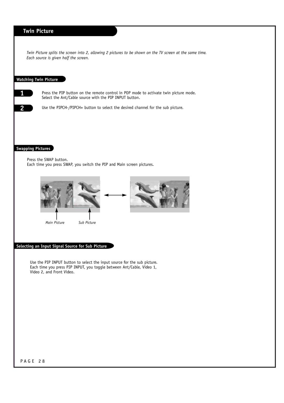 LG Electronics RU-48SZ40 owner manual Watching Twin Picture, Selecting an Input Signal Source for Sub Picture 