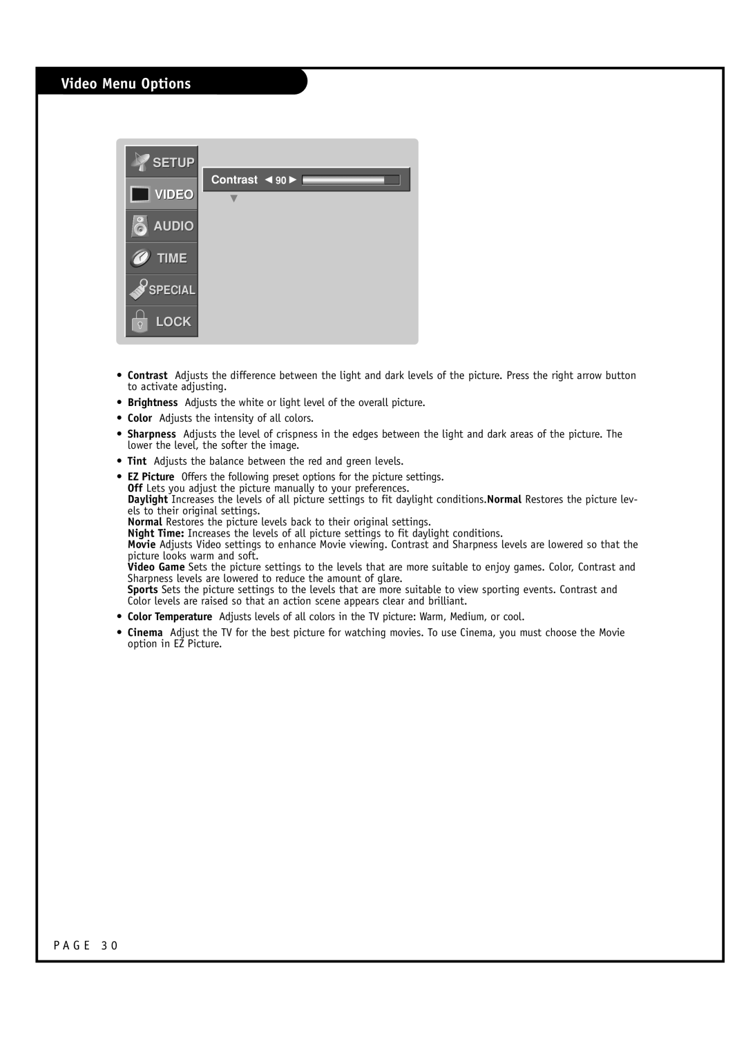 LG Electronics RU-48SZ40 owner manual Contrast F 90 G 