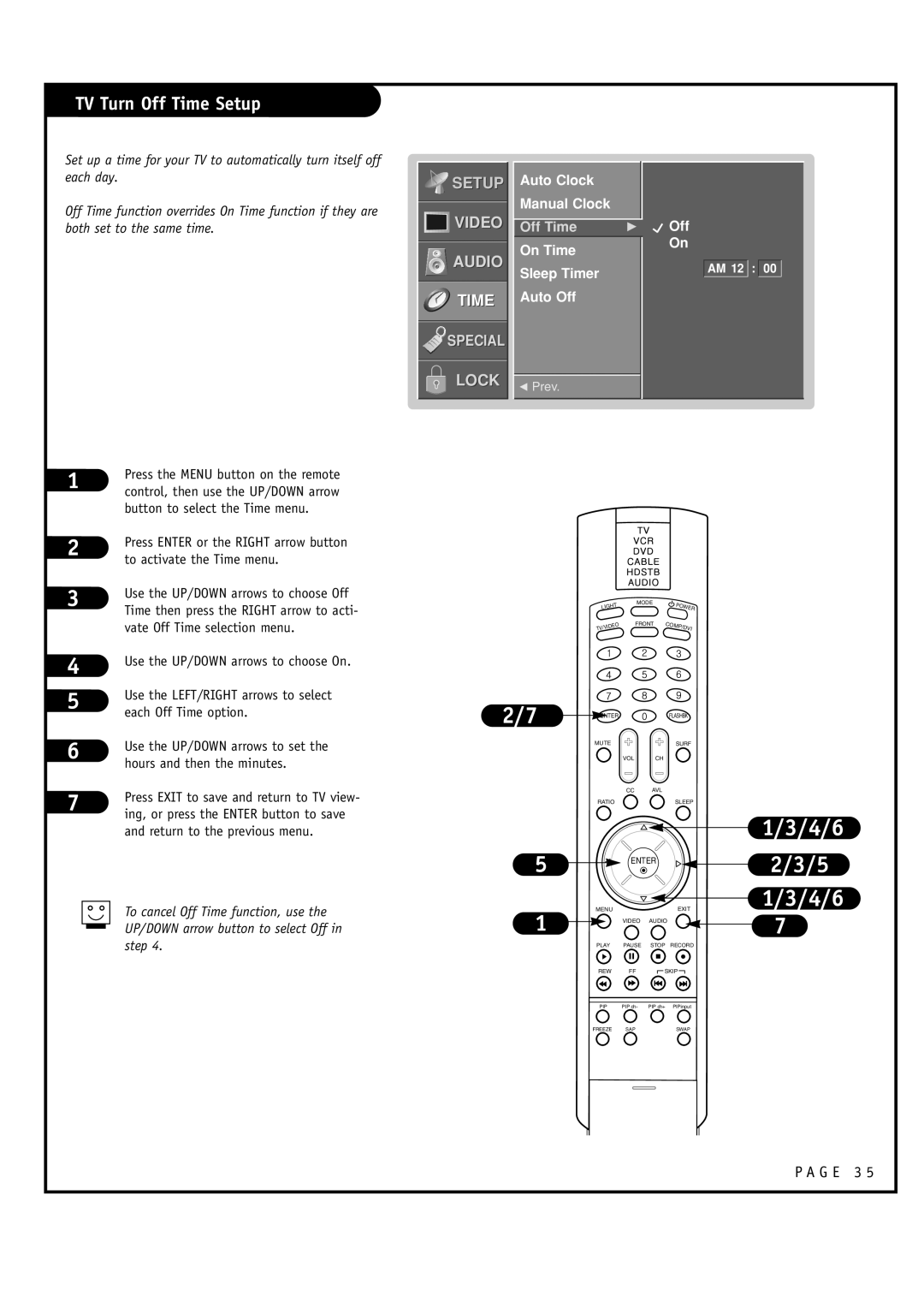 LG Electronics RU-48SZ40 owner manual TV Turn Off Time Setup, Auto Clock Manual Clock, On Time Sleep Timer Auto Off, Off On 