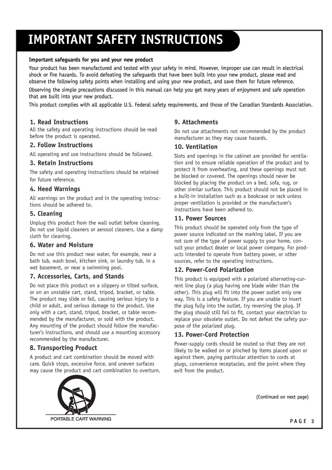 LG Electronics RU-48SZ40 owner manual Important Safety Instructions 