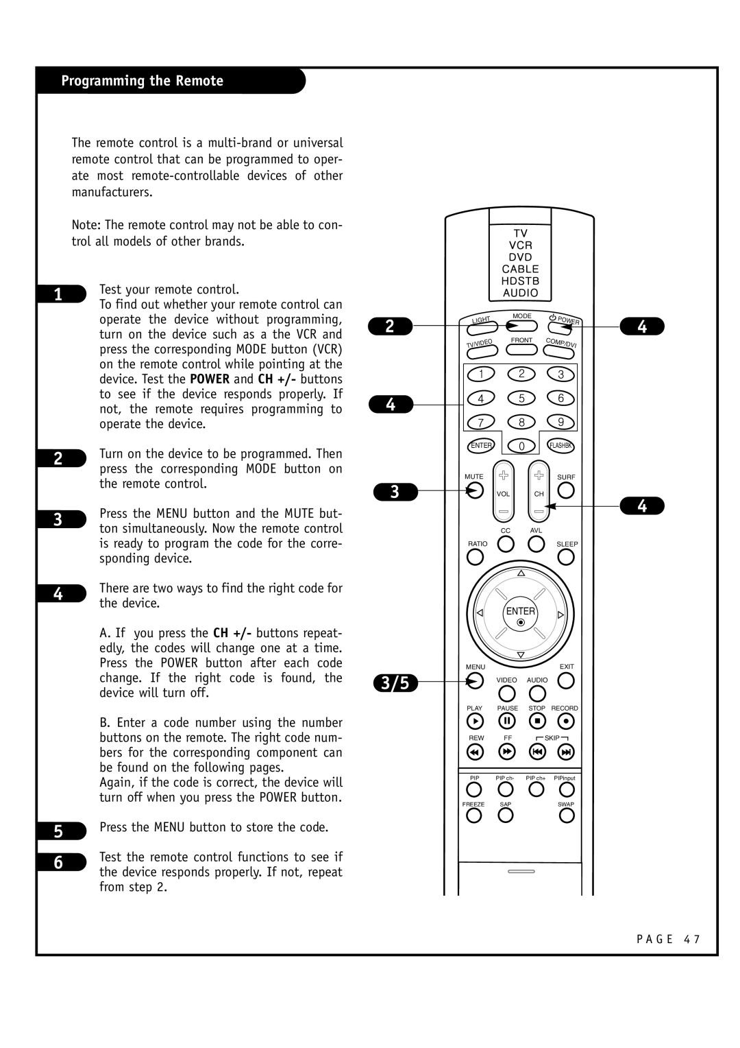 LG Electronics RU-48SZ40 owner manual Programming the Remote 