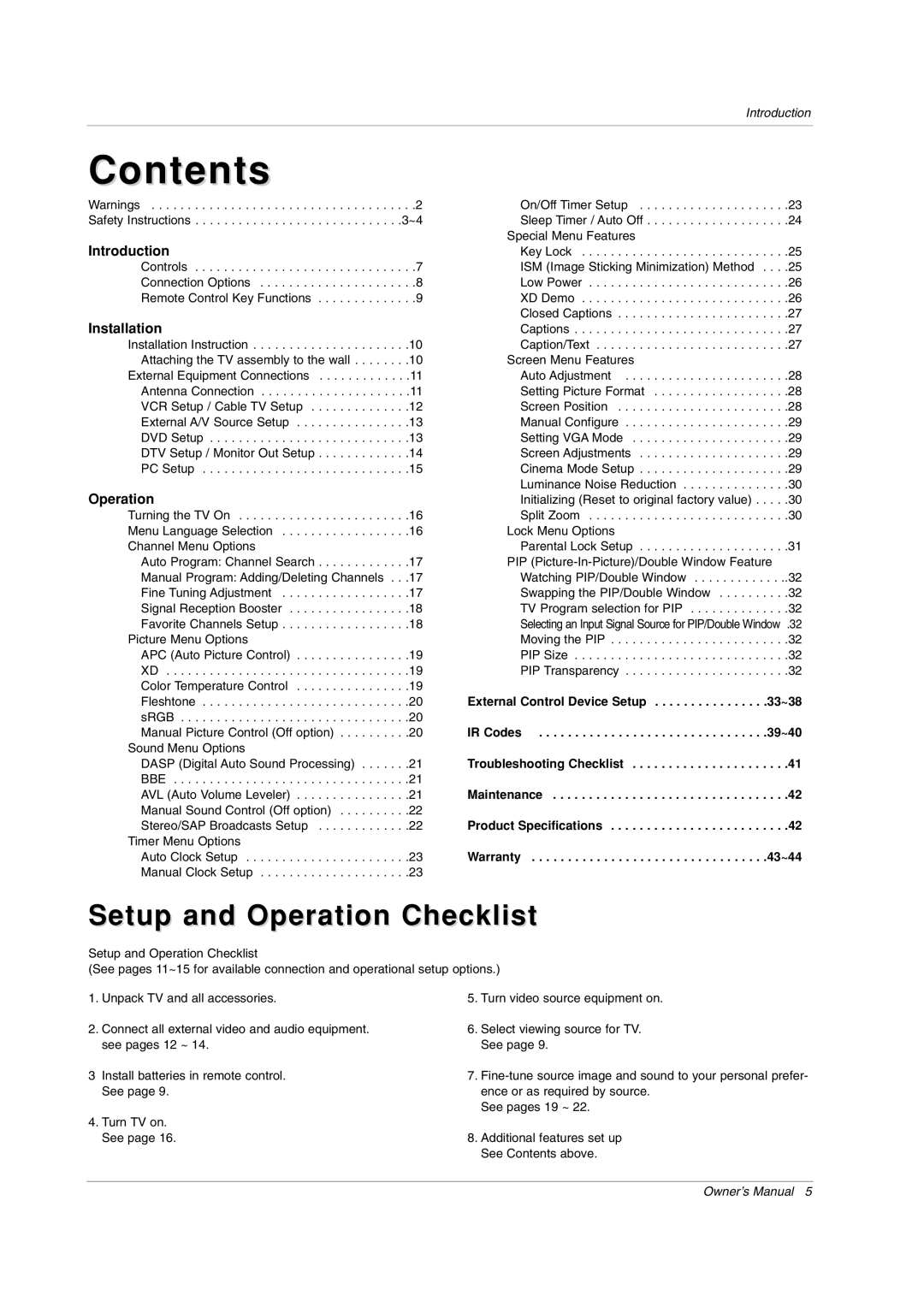 LG Electronics RU-42PX10, RU-50PX20, RU-50PX11, RU-42PX11, RU-50PX10, RU-42PX20 owner manual Contents 