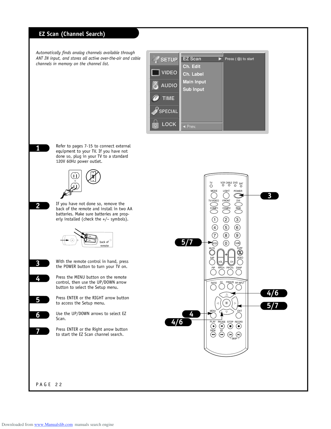 LG Electronics RU-52SZ51D owner manual EZ Scan Channel Search, Ch. Edit Ch. Label Main Input Sub Input 