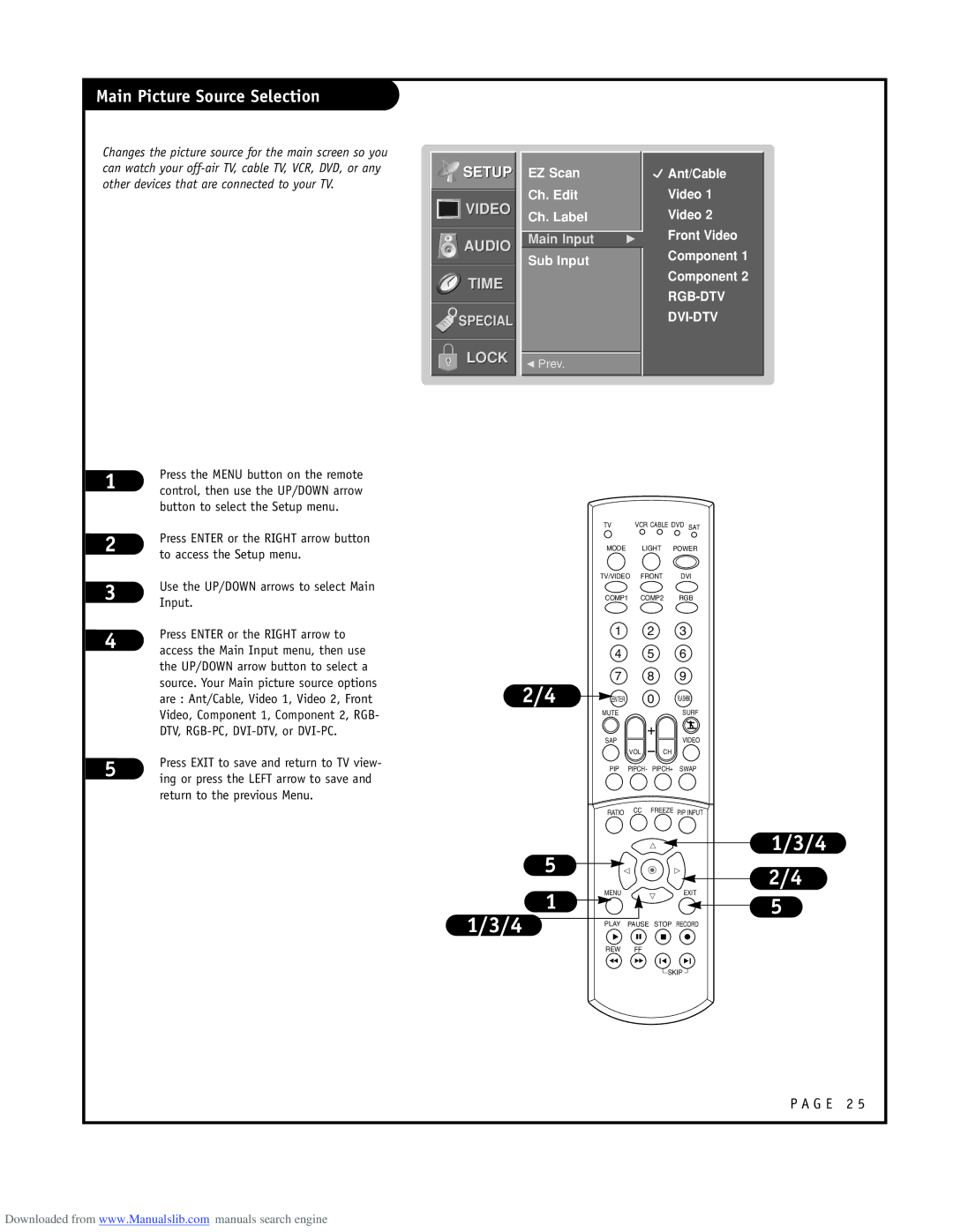 LG Electronics RU-52SZ51D Main Picture Source Selection, EZ Scan Ch. Edit Ch. Label, Ant/Cable Video Front Video Component 