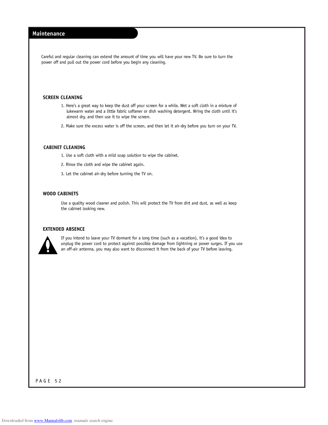 LG Electronics RU-52SZ51D owner manual Maintenance, Screen Cleaning 