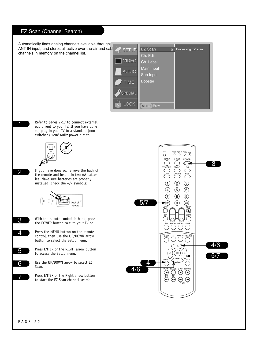 LG Electronics RU-52SZ53D, RU-44SZ63D owner manual EZ Scan Channel Search, Ch. Edit Ch. Label Main Input Sub Input Booster 