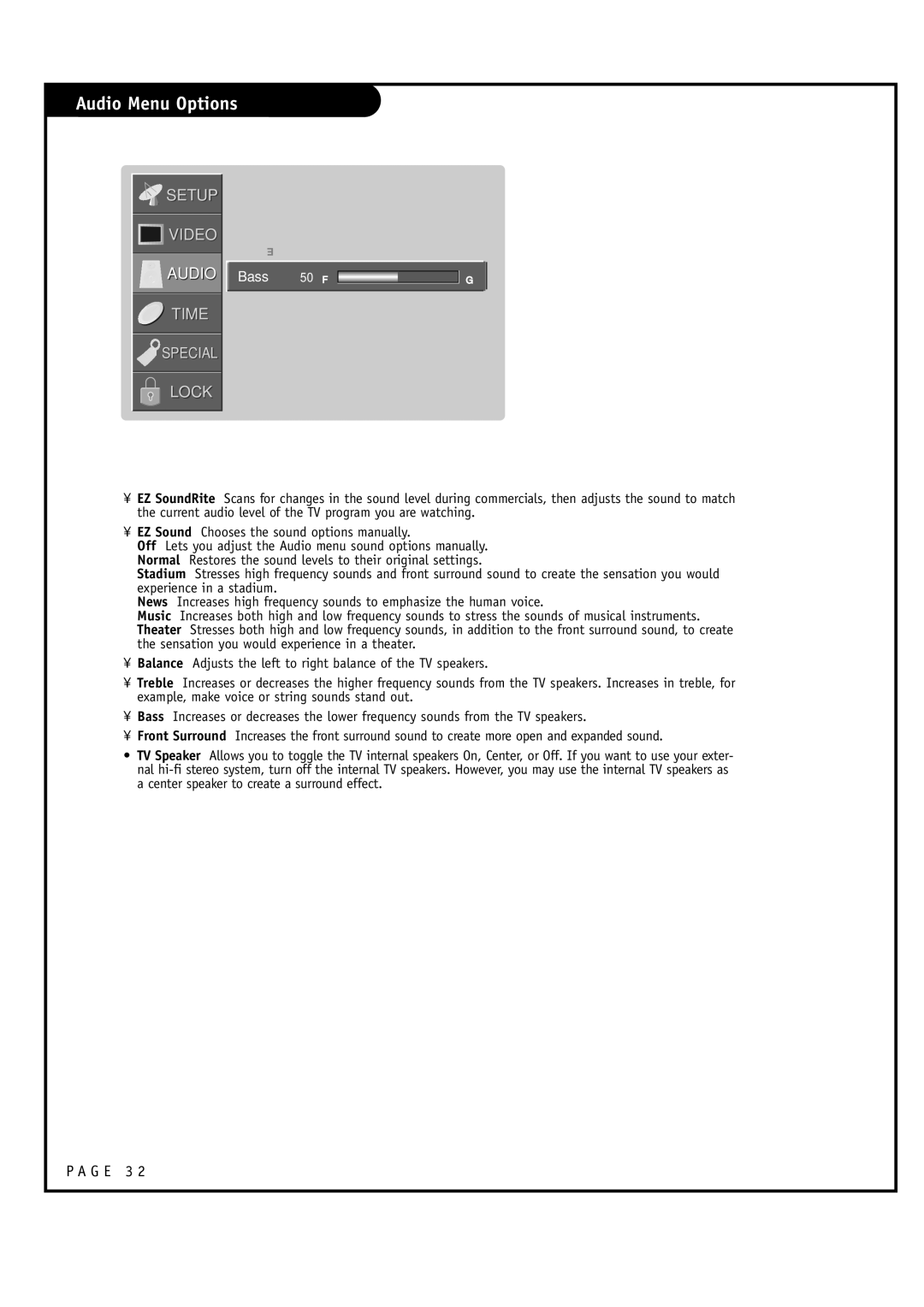 LG Electronics RU-52SZ53D, RU-44SZ63D owner manual Bass 50 F G 