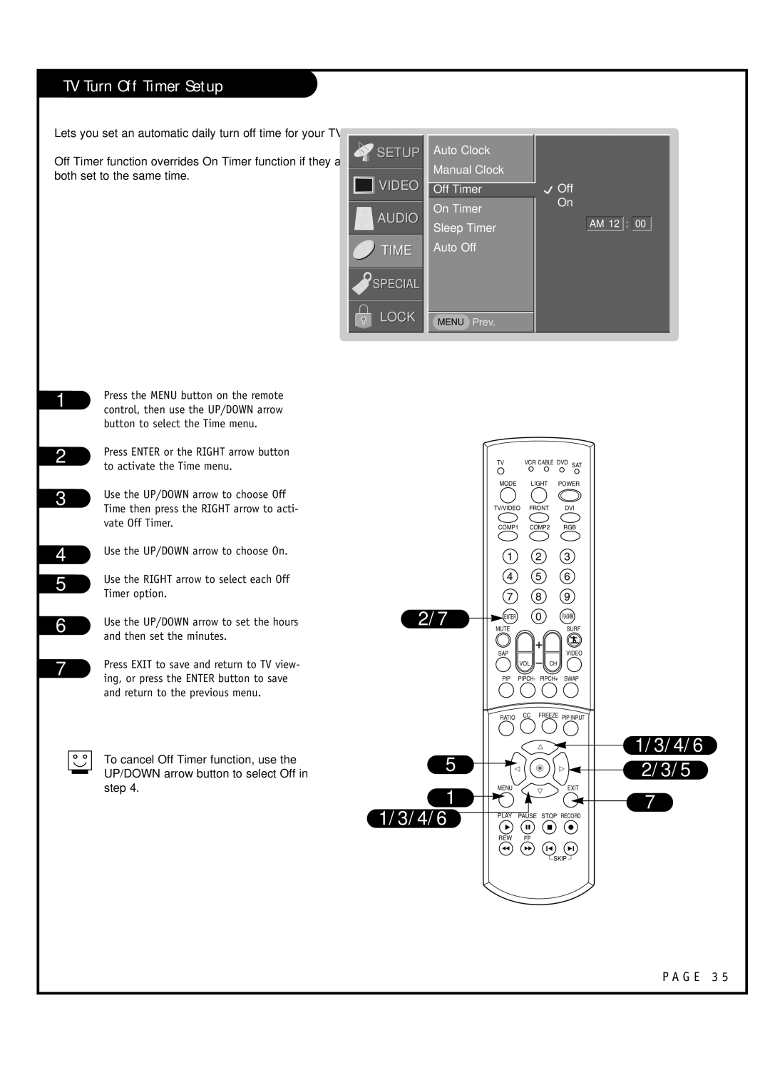 LG Electronics RU-44SZ63D, RU-52SZ53D TV Turn Off Timer Setup, Vate Off Timer, Timer option, Then set the minutes 