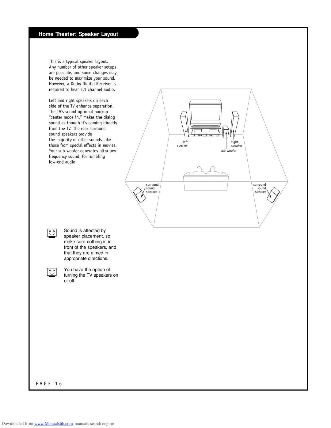 LG Electronics RU-52SZ53D owner manual Home Theater Speaker Layout 