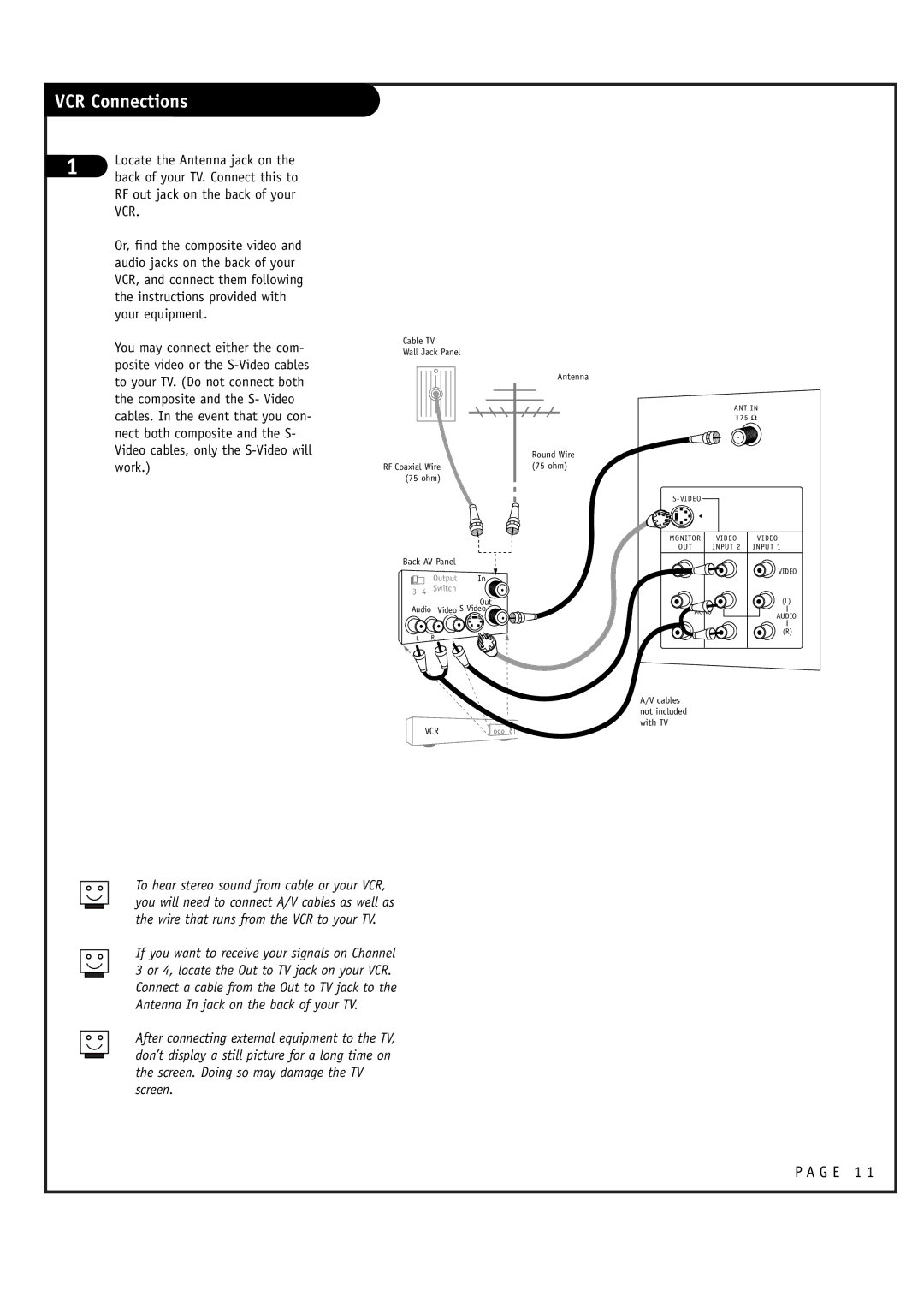 LG Electronics RU-44SZ61D, RU-52SZ61D owner manual VCR Connections 