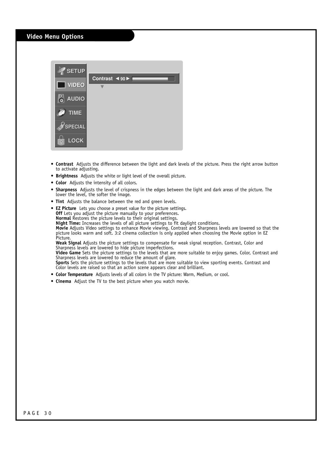 LG Electronics RU-52SZ61D, RU-44SZ61D owner manual Contrast F 90 G 