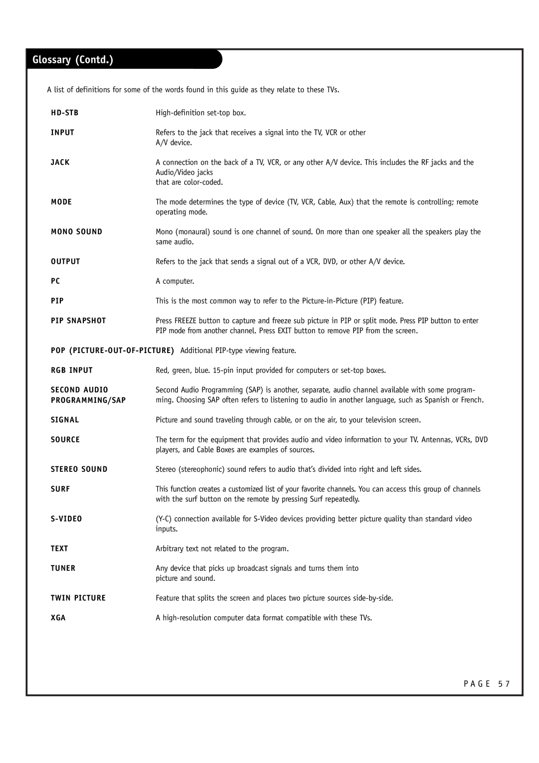 LG Electronics RU-44SZ61D, RU-52SZ61D owner manual Glossary Contd 