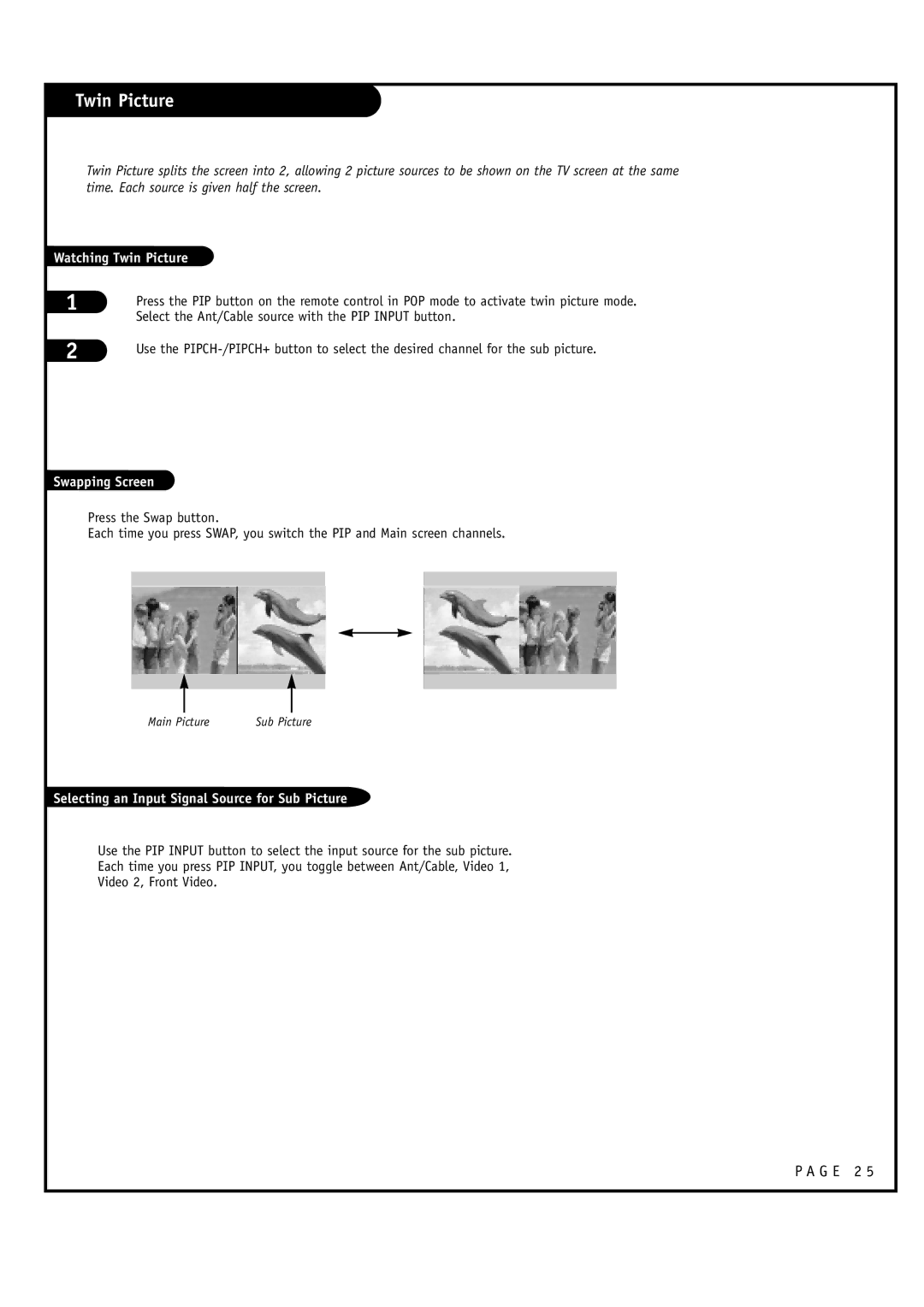 LG Electronics RU-52SZ30, RU-60SZ30 owner manual Watching Twin Picture, Selecting an Input Signal Source for Sub Picture 