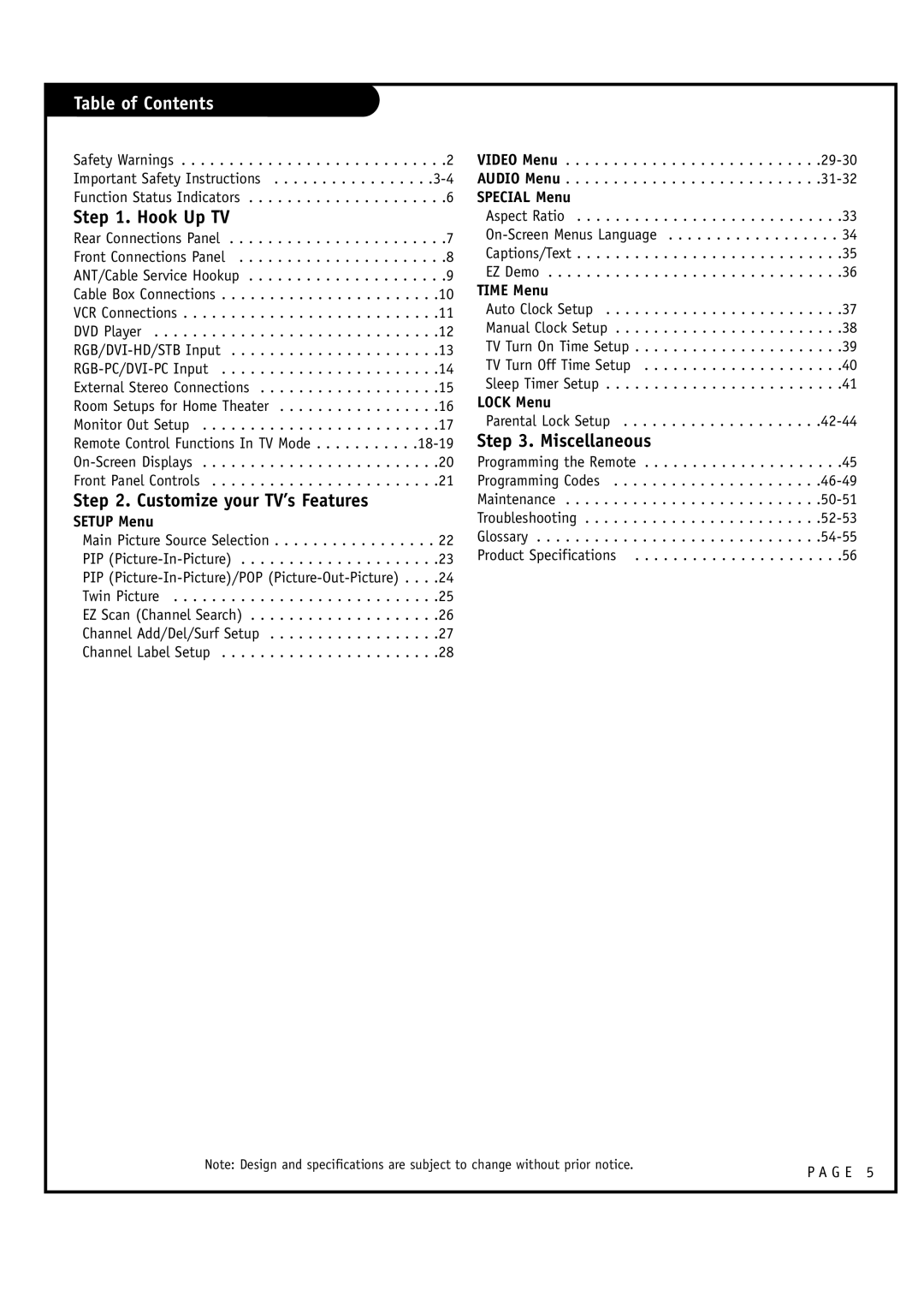 LG Electronics RU-52SZ30, RU-60SZ30 owner manual Table of Contents 