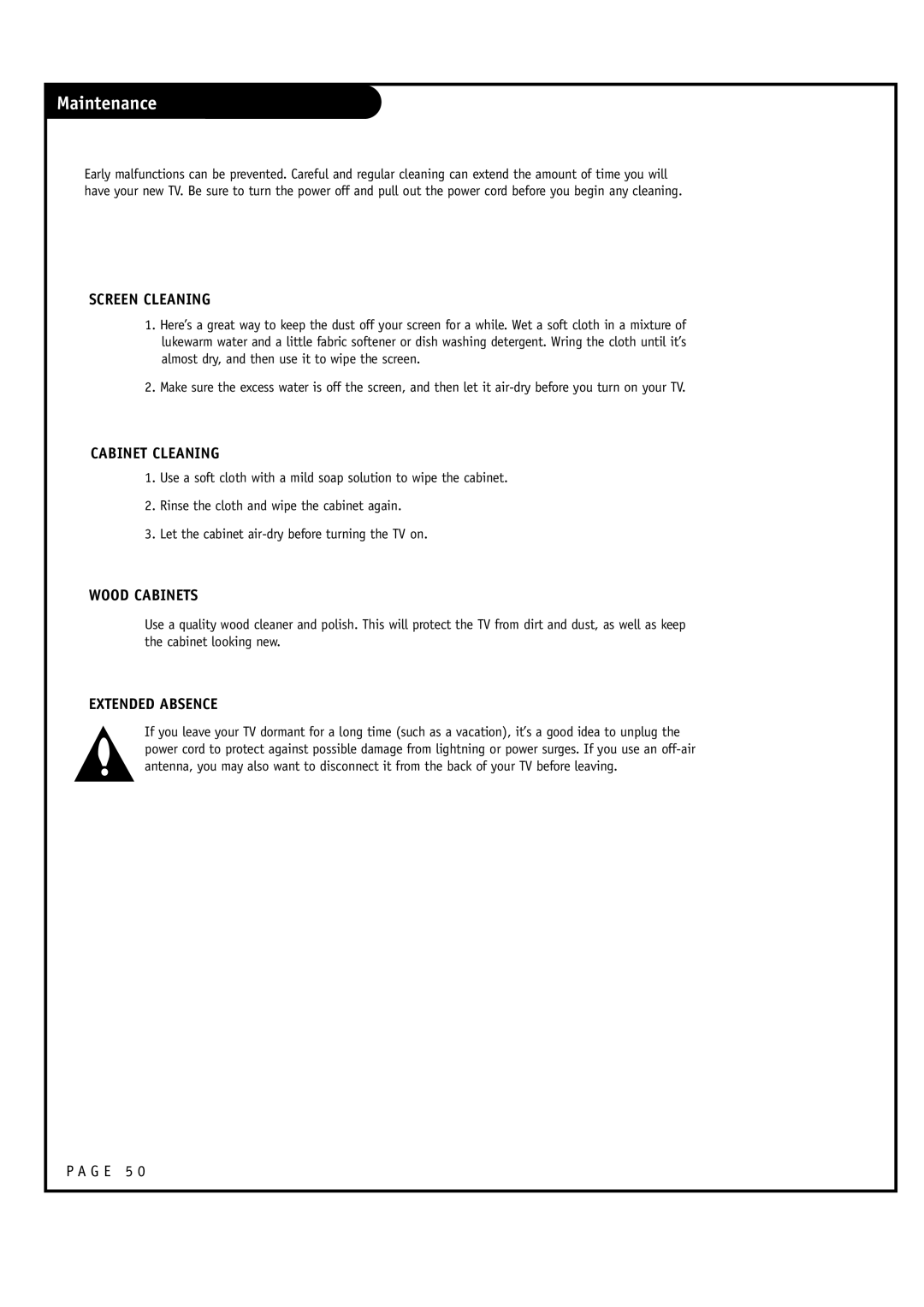 LG Electronics RU-60SZ30, RU-52SZ30 owner manual Maintenance, Screen Cleaning 