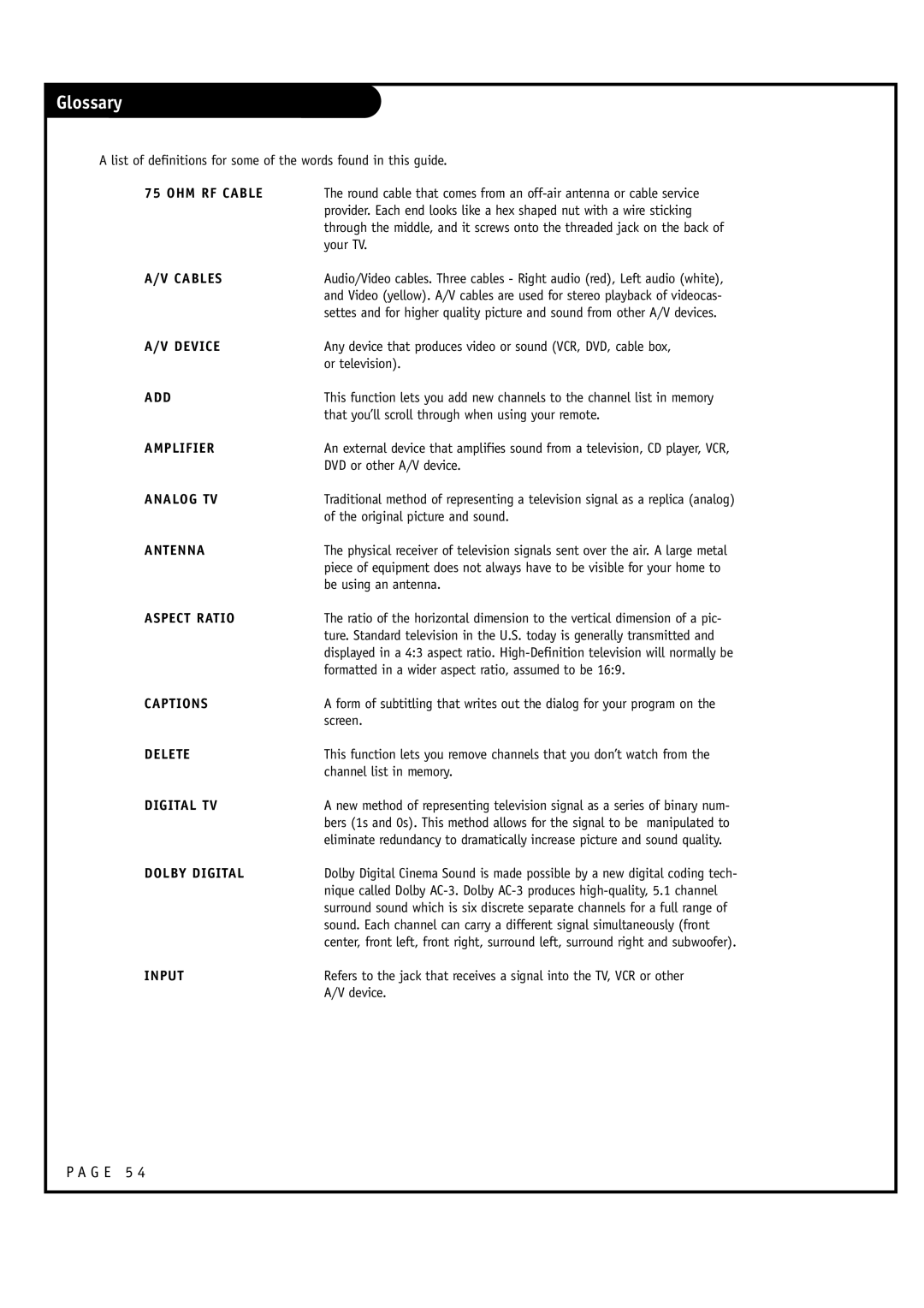 LG Electronics RU-60SZ30, RU-52SZ30 owner manual Glossary 