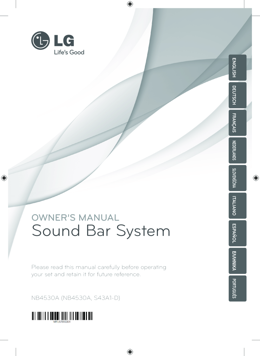 LG Electronics owner manual Sound Bar System, NB4530A NB4530A, S43A1-D 