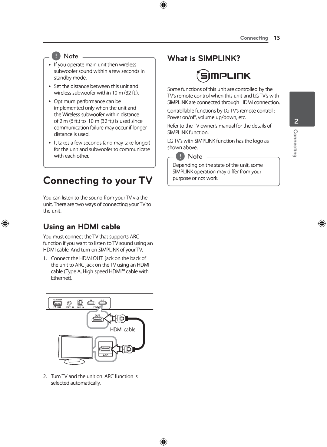 LG Electronics NB4530A, S43A1-D owner manual Connecting to your TV, Using an HDMI cable, What is SIMPLINK? 