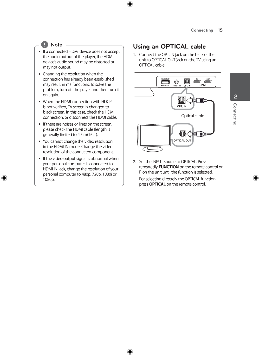 LG Electronics NB4530A, S43A1-D owner manual Using an OPTICAL cable, Connecting 