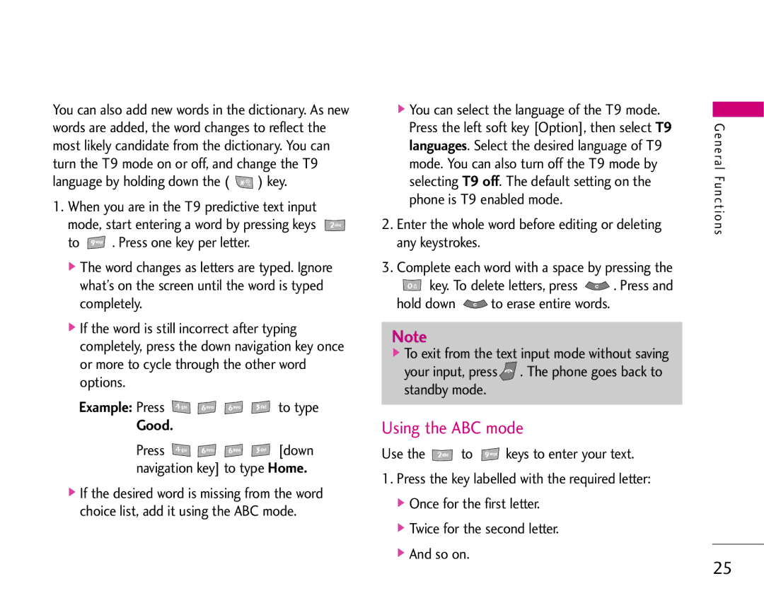 LG Electronics S5200 manual When you are in the T9 predictive text input, Good 
