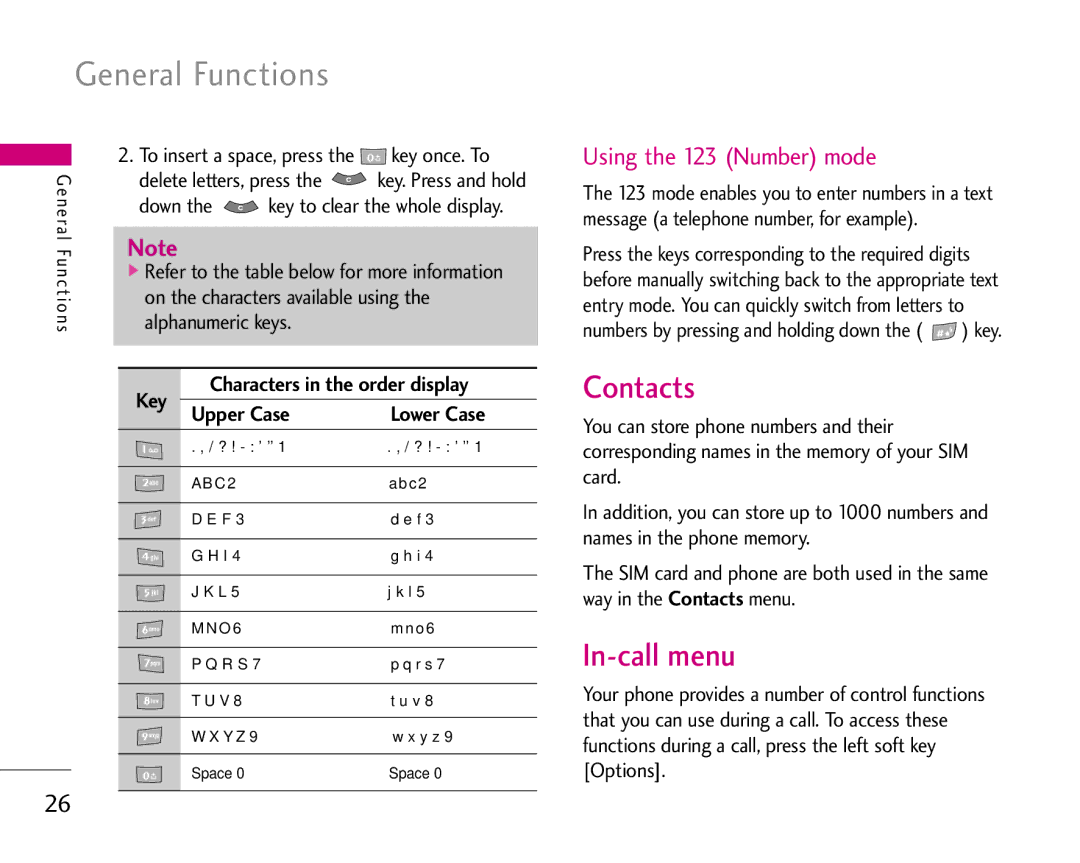 LG Electronics S5200 manual Contacts, In-call menu 