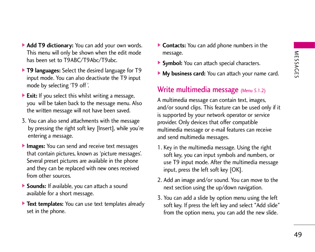 LG Electronics S5200 manual Write multimedia message Menu 