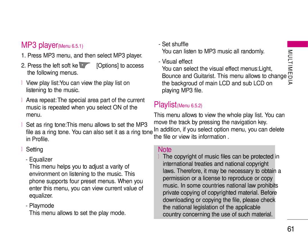 LG Electronics S5200 manual Setting Equalizer, Playmode, Set shuffle, Visual effect 