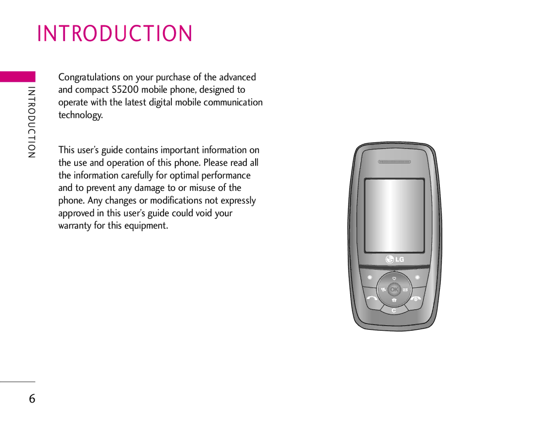 LG Electronics S5200 manual Introduction 