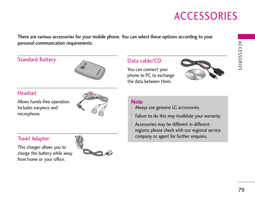 LG Electronics S5200 manual Accessories 