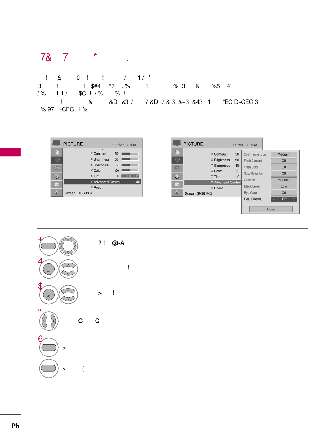 LG Electronics SAC30708022 owner manual Advanced Control Real Cinema, Advanced Control Advanced Control Gamma 