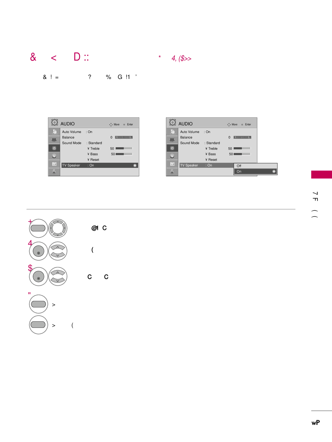 LG Electronics SAC30708022 owner manual Turn the TV speakers off if using external audio equipment, TV Speaker Off 