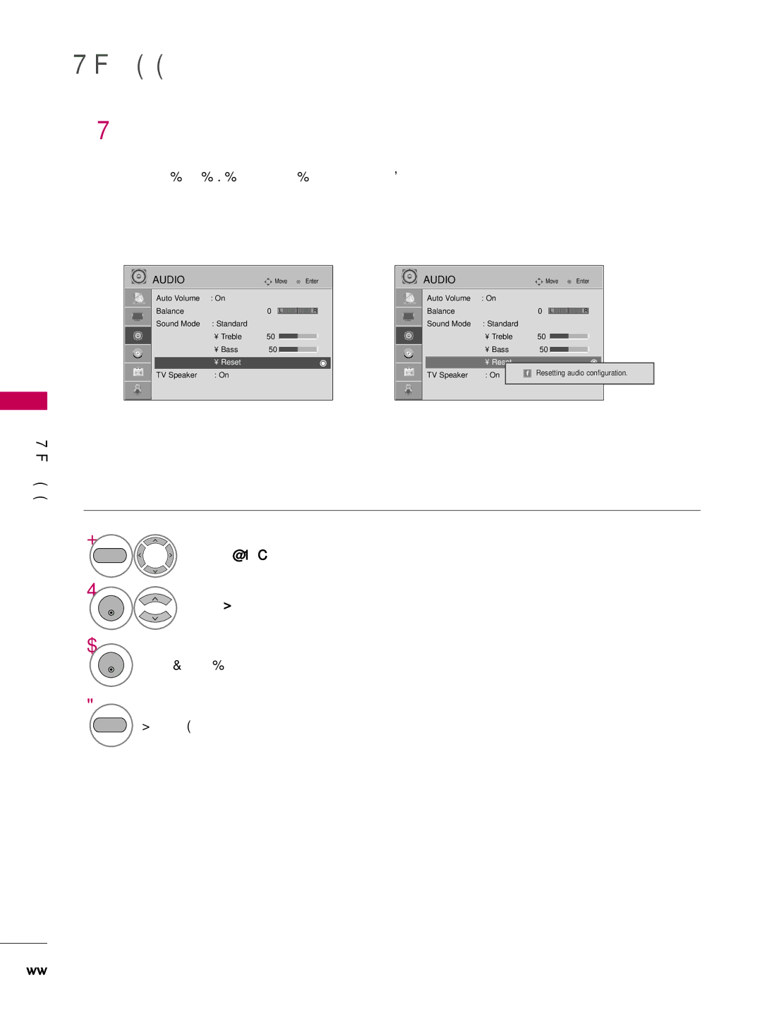 LG Electronics SAC30708022 owner manual Audio Reset 