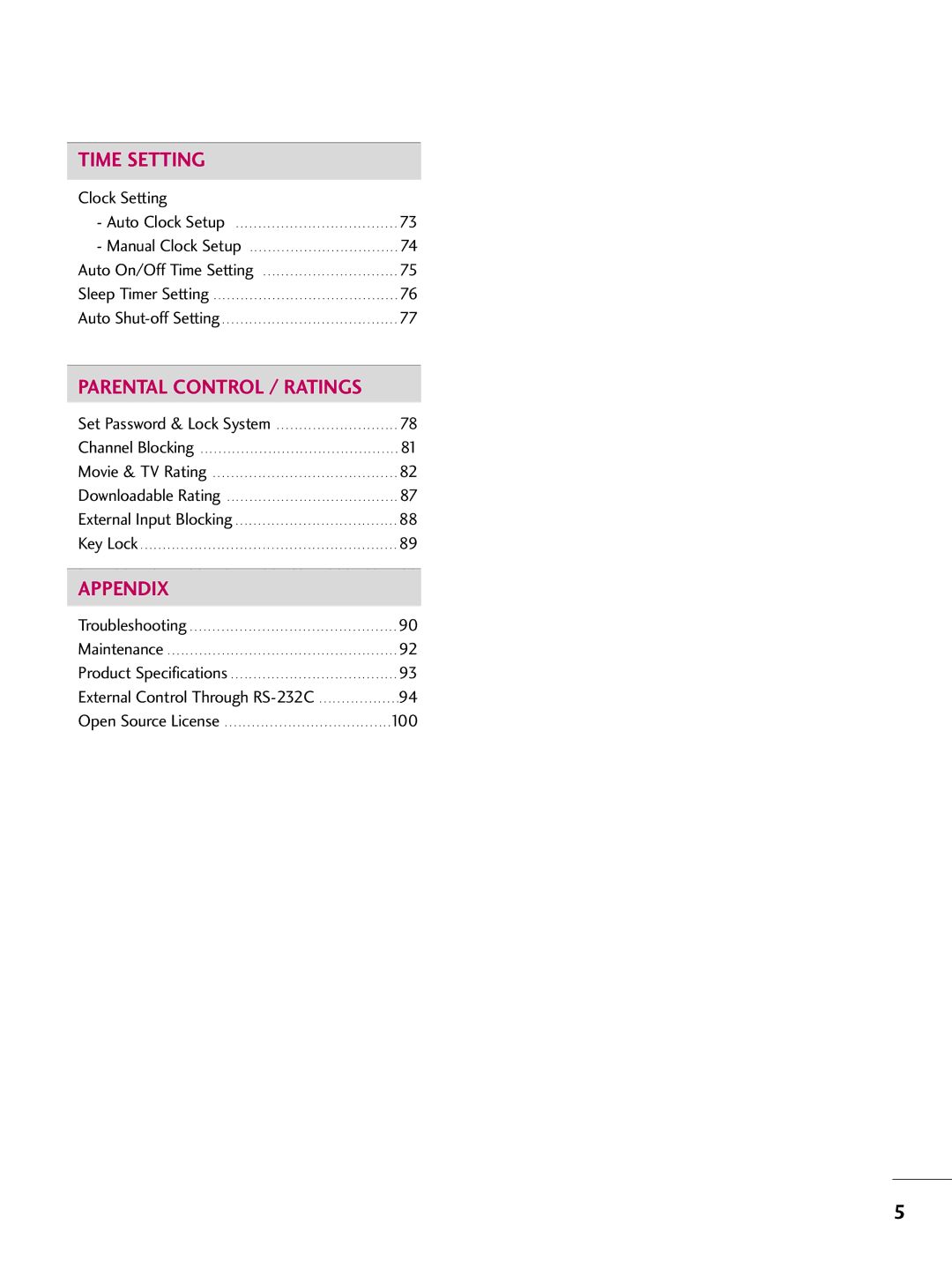 LG Electronics SAC30708022 owner manual Clock Setting, External Control Through RS-232C 