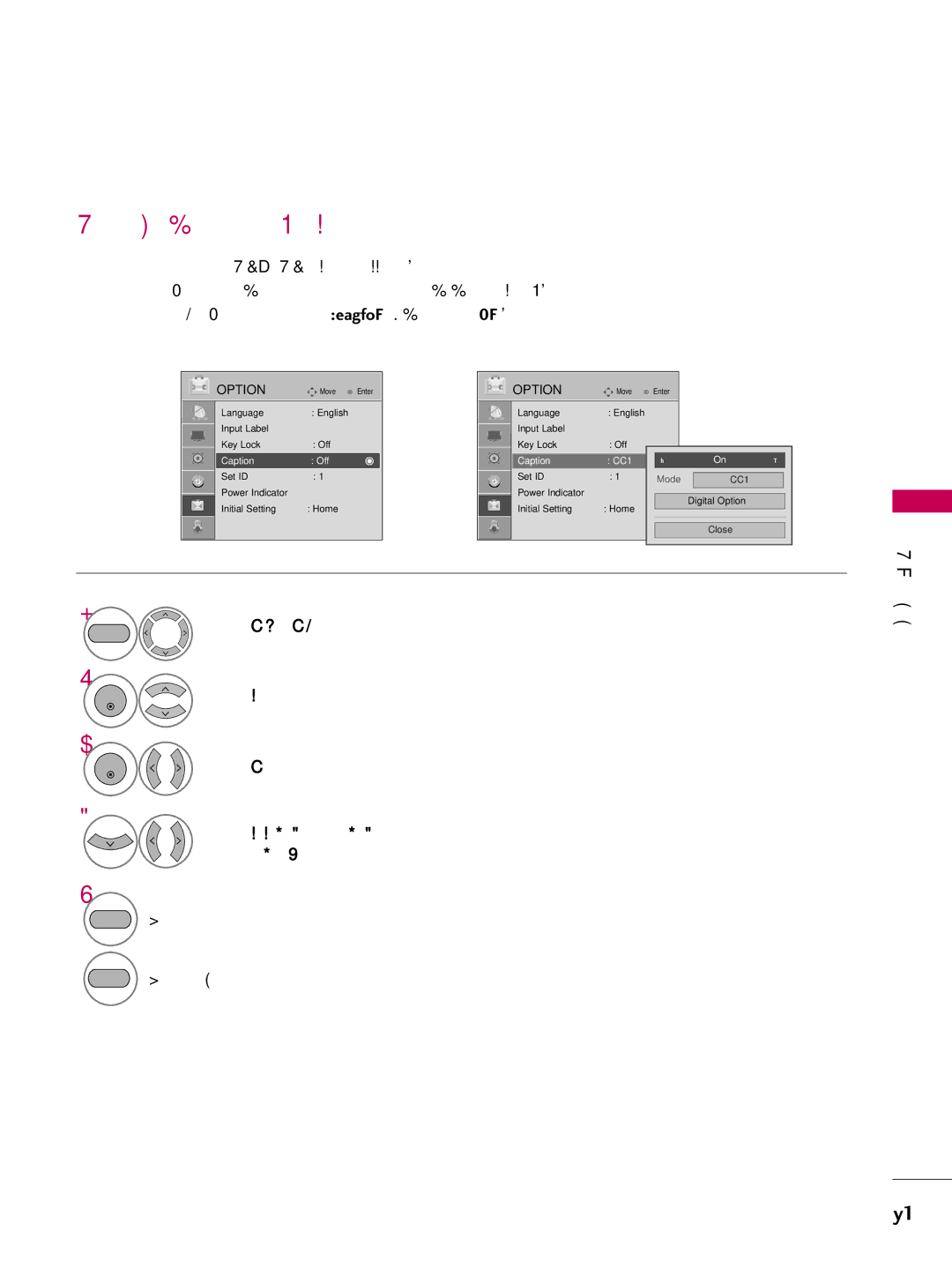 LG Electronics SAC30708022 owner manual Digital Broadcasting System Captions, Select CC1-4, Text1-4, or Service1 