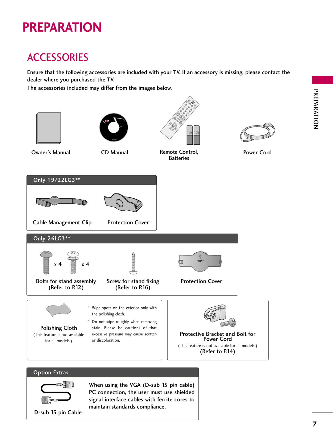 LG Electronics SAC30708022 owner manual Preparation, Accessories 