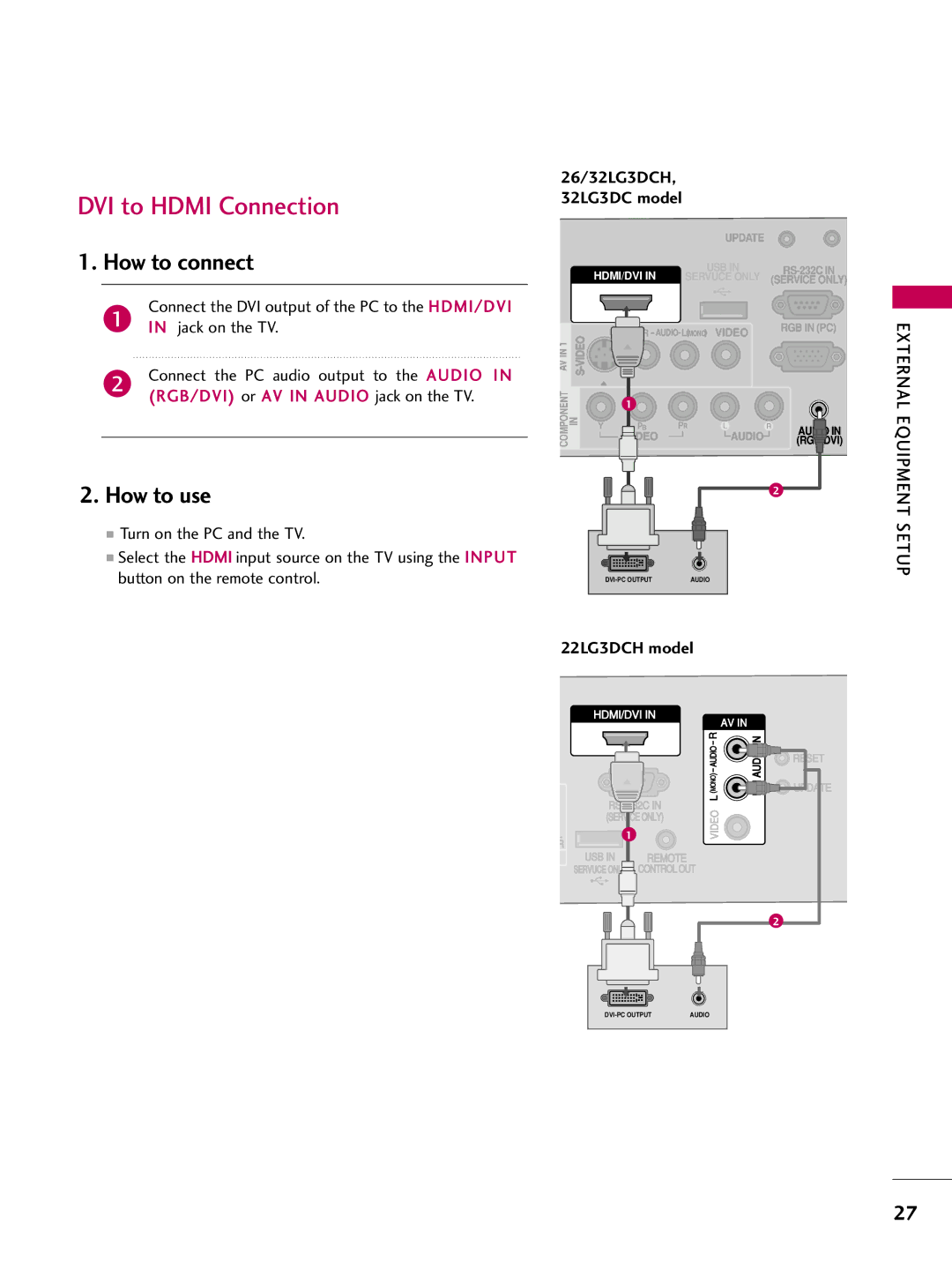 LG Electronics 223DCH, SAC30708026 owner manual Hdmi/Dvi 