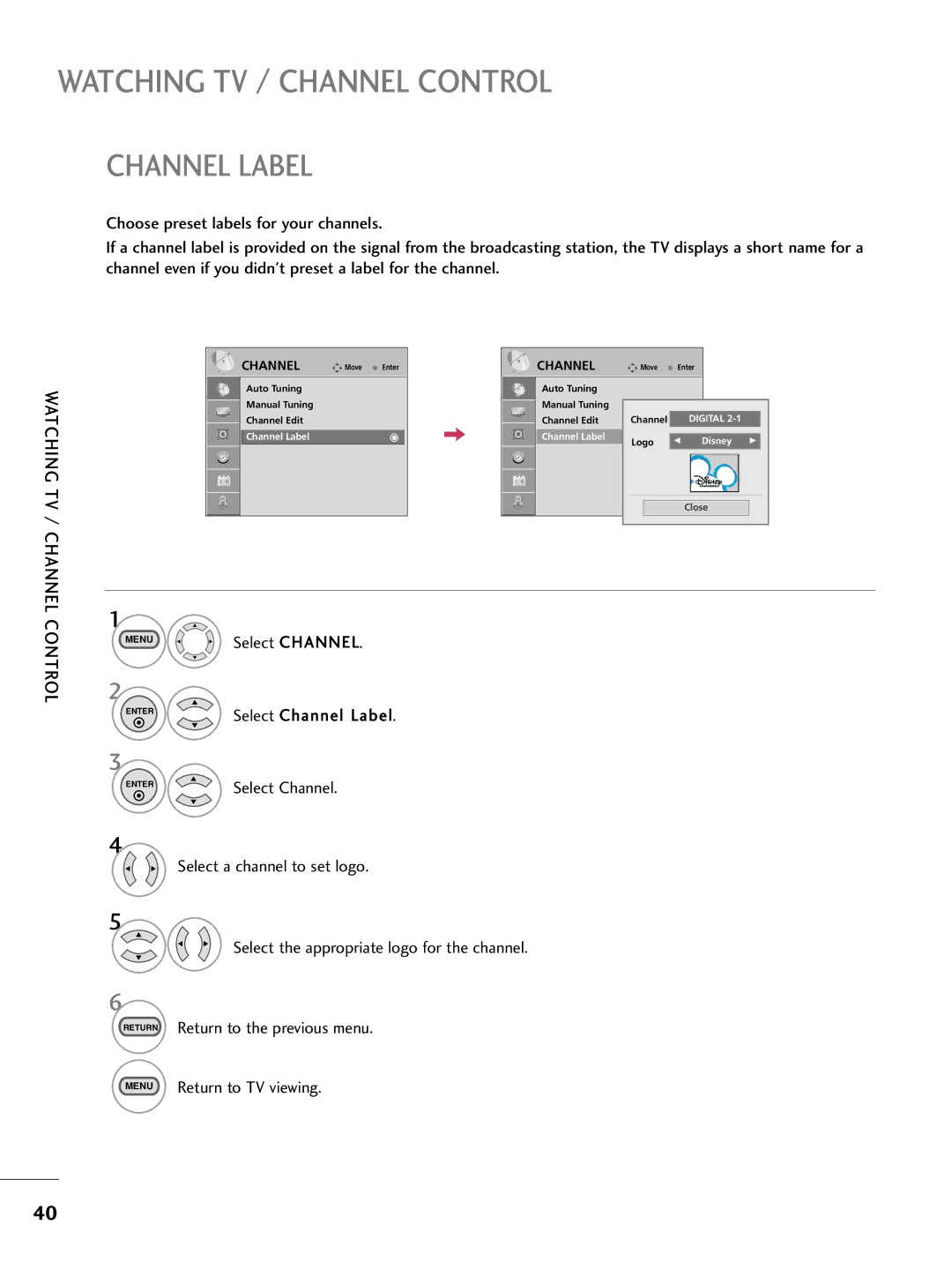 LG Electronics SAC30708026, 223DCH owner manual Channel Label 