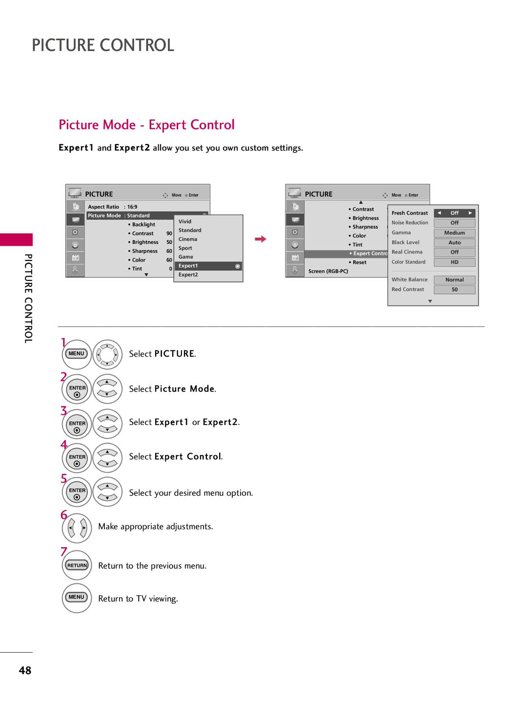 LG Electronics SAC30708026, 223DCH Picture Mode Expert Control, Expert1 and Expert2 allow you set you own custom settings 