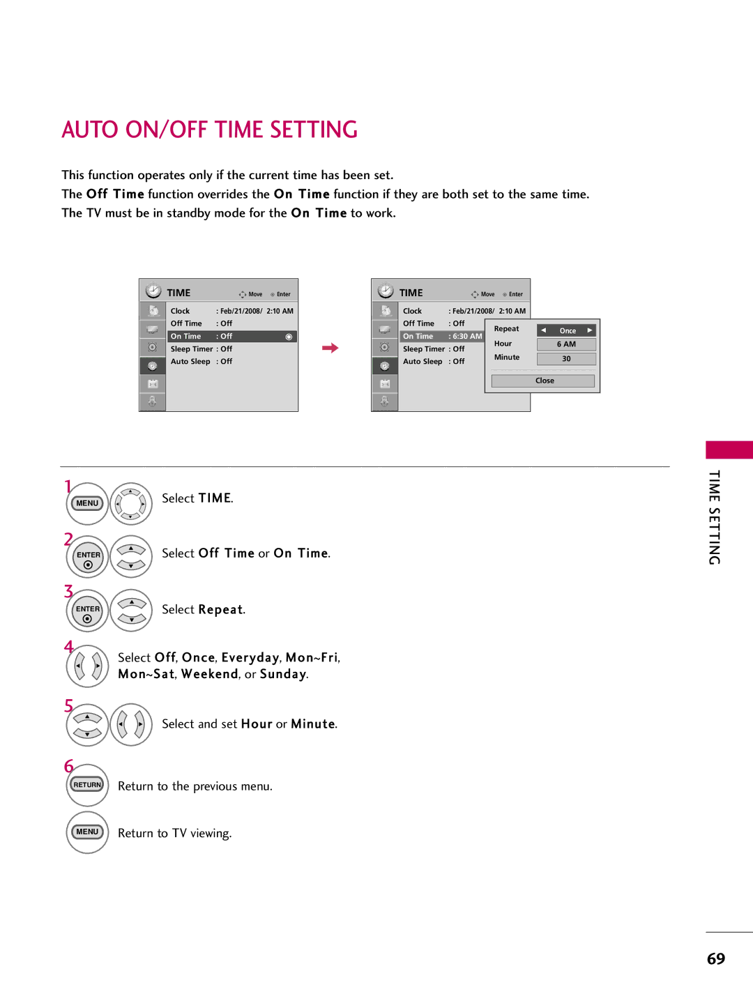 LG Electronics 223DCH, SAC30708026 owner manual Auto ON/OFF Time Setting 