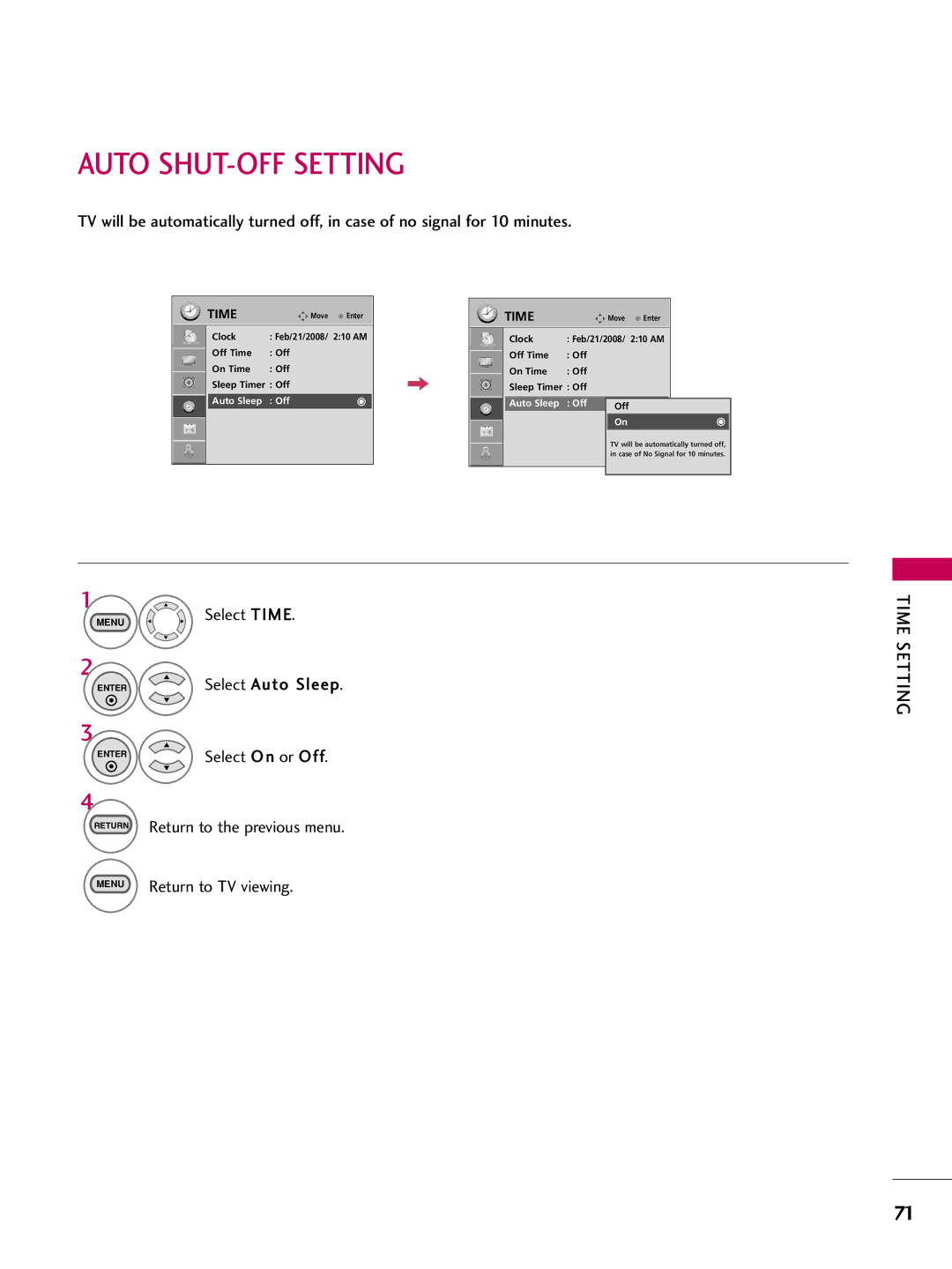 LG Electronics 223DCH, SAC30708026 owner manual Auto SHUT-OFF Setting 