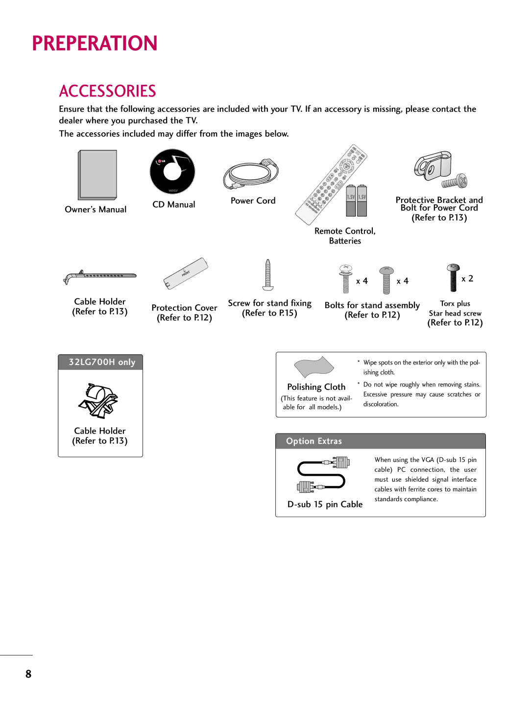 LG Electronics 37700H, SAC30708043, 42700H, 32700H owner manual Preperation, Accessories 