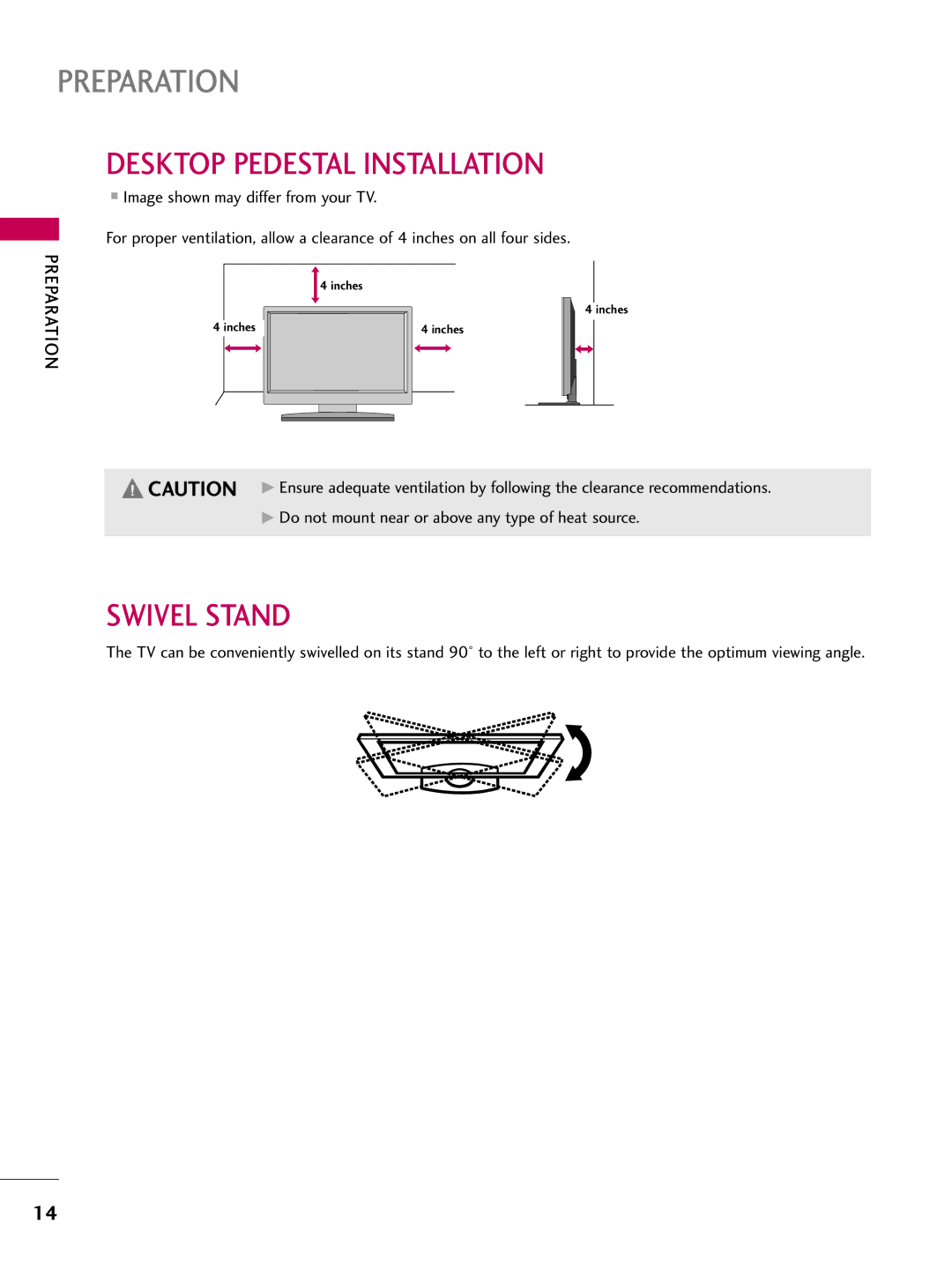 LG Electronics SAC30708043, 42700H, 37700H, 32700H owner manual Desktop Pedestal Installation, Swivel Stand 