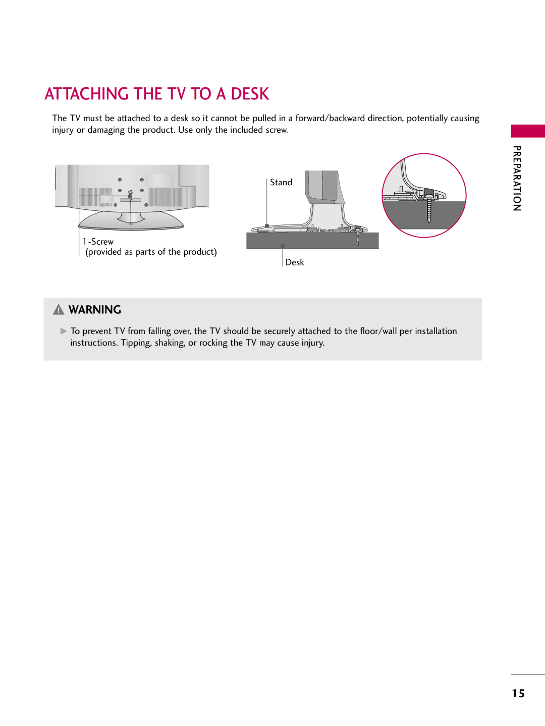 LG Electronics 42700H, SAC30708043, 37700H, 32700H owner manual Attaching the TV to a Desk 