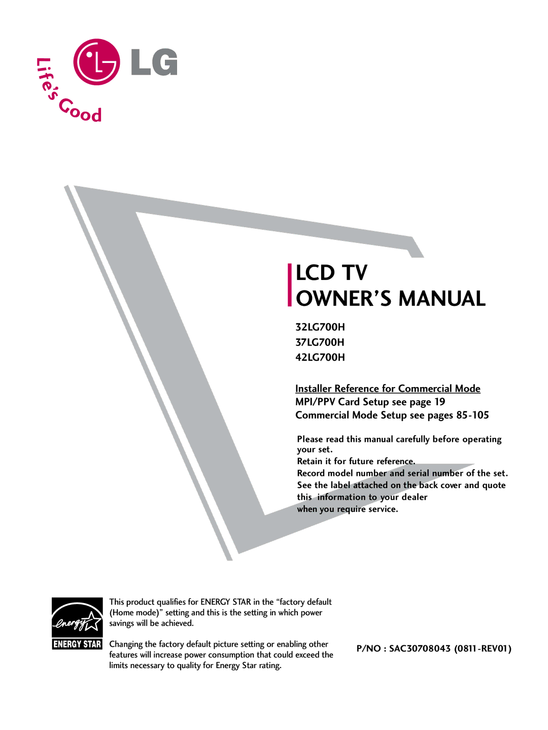 LG Electronics 37700H, SAC30708043, 42700H, 32700H owner manual 