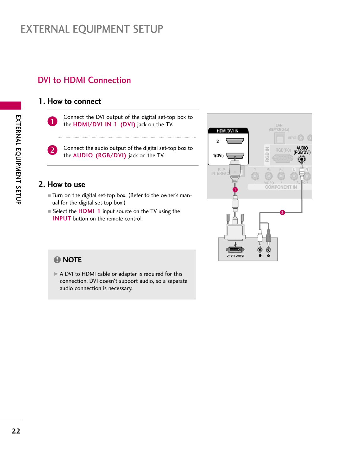 LG Electronics SAC30708043, 42700H, 37700H, 32700H owner manual DVI to Hdmi Connection, Audio RGB/DVI jack on the TV 