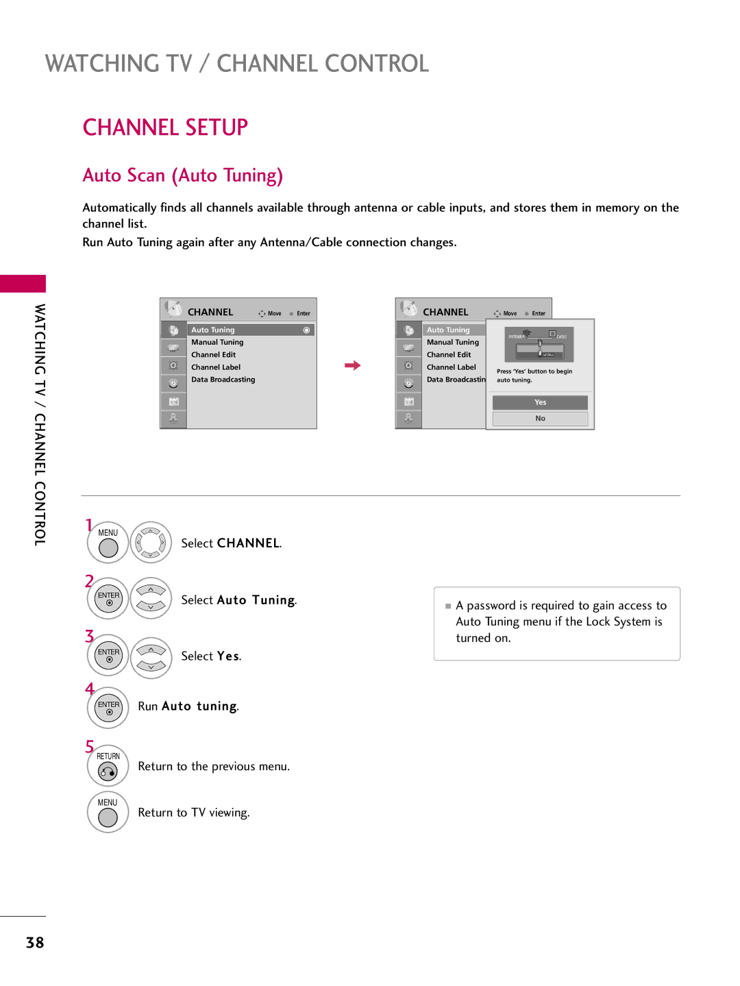 LG Electronics SAC30708043, 42700H, 37700H, 32700H owner manual Channel Setup, Auto Scan Auto Tuning 