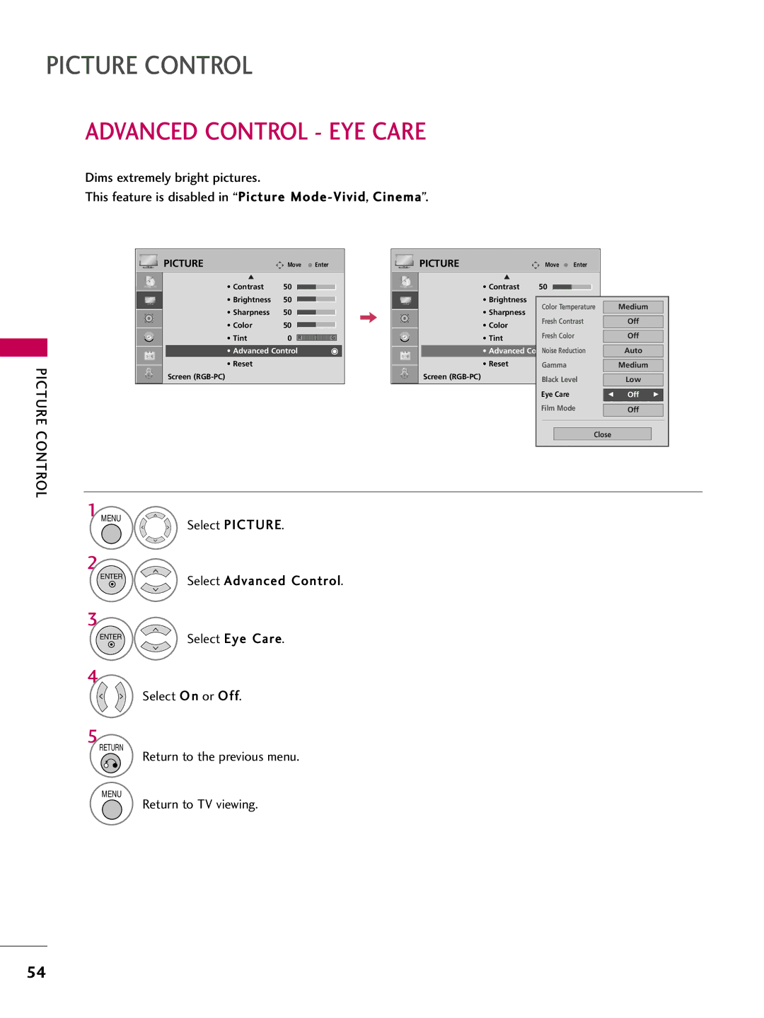 LG Electronics SAC30708043, 42700H, 37700H, 32700H owner manual Advanced Control EYE Care 