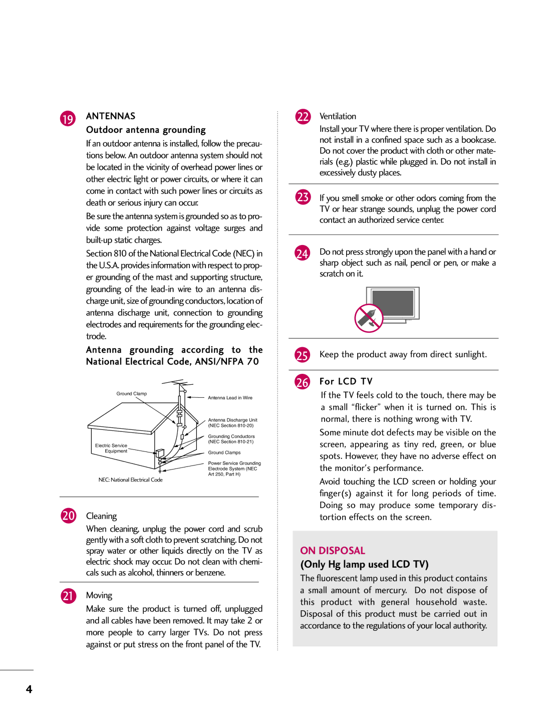 LG Electronics 37700H, SAC30708043, 42700H, 32700H owner manual Only Hg lamp used LCD TV, Antennas 