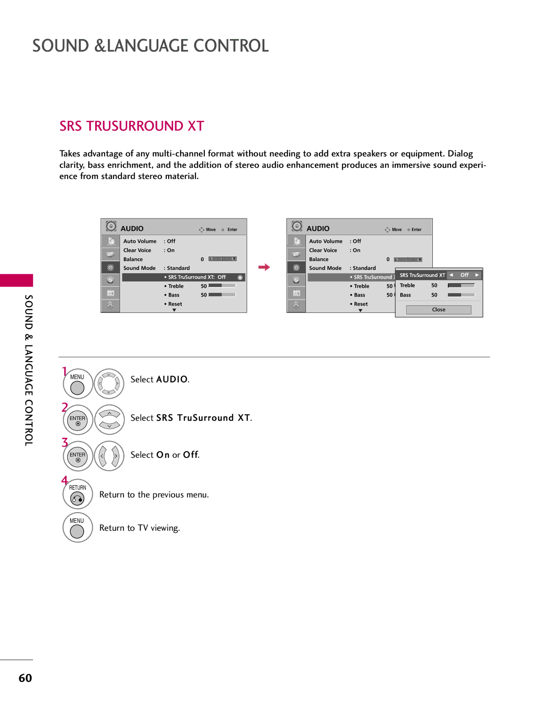 LG Electronics 37700H, SAC30708043, 42700H, 32700H owner manual SRS Trusurround XT, Select SRS TruSurround XT 