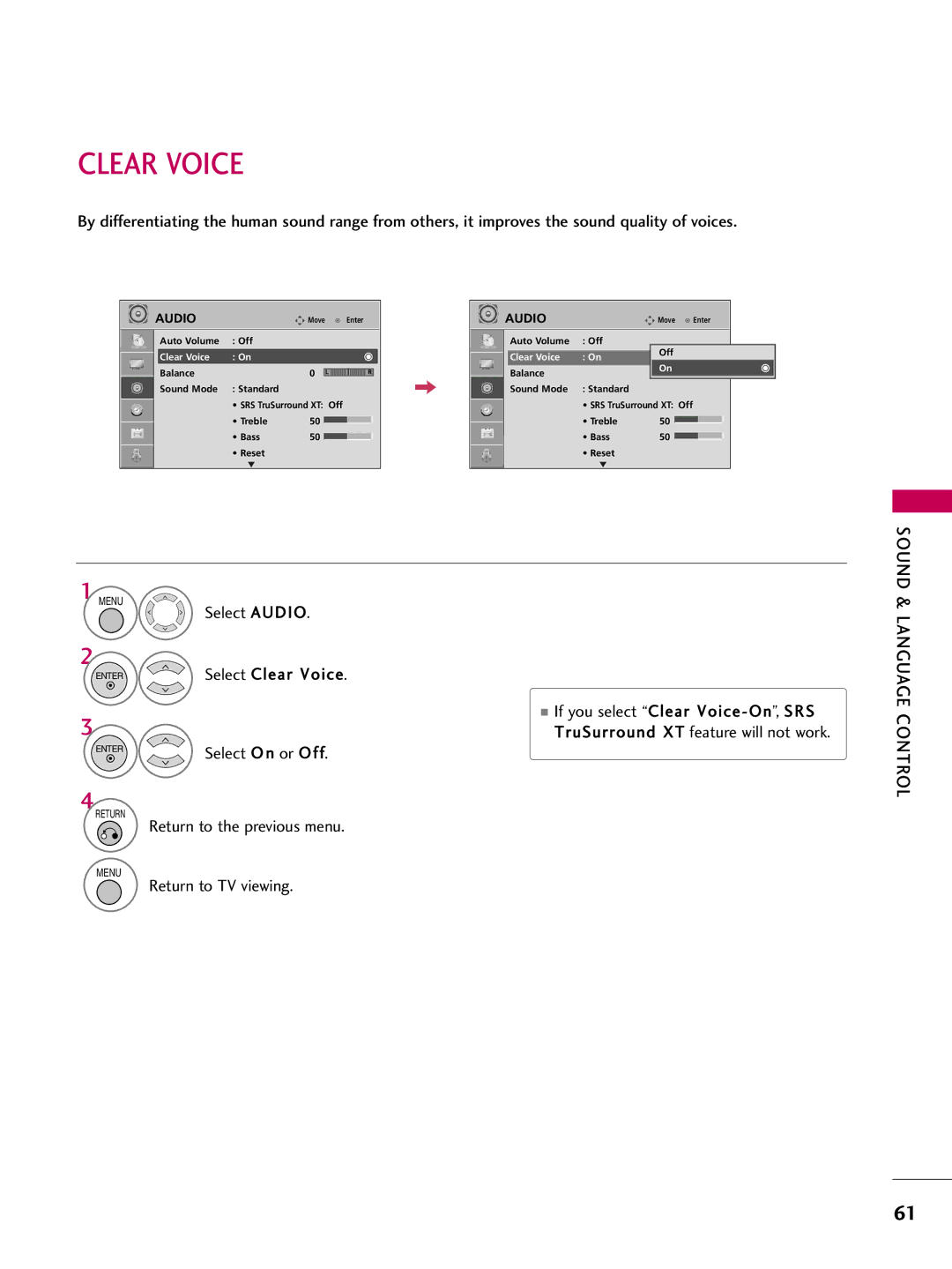 LG Electronics 32700H, SAC30708043, 42700H, 37700H owner manual Clear Voice 